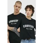 Bombažna kratka majica Converse črna barva - črna. Lahkotna kratka majica iz kolekcije Converse. Model izdelan iz tanke, elastične pletenine. Nežen material, prijeten na dotik.