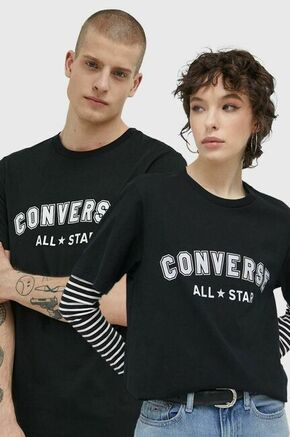 Bombažna kratka majica Converse črna barva - črna. Lahkotna kratka majica iz kolekcije Converse. Model izdelan iz tanke