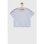 Otroška bombažna kratka majica Guess vijolična barva - modra. Otroški kratka majica iz kolekcije Guess. Model izdelan iz tanke, elastične pletenine.