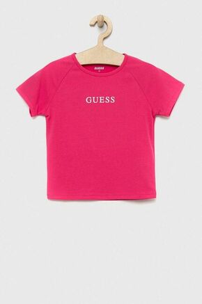 Otroška kratka majica Guess roza barva - roza. Otroški kratka majica iz kolekcije Guess. Model izdelan iz pletenine s potiskom. Material