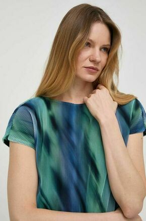Majica Armani Exchange ženska - modra. Bluza iz kolekcije Armani Exchange izdelana iz vzorčaste tkanine. Model iz izjemno udobne