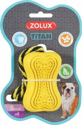 Zolux Igrača za pse TITAN gumijasta kost z vrvjo S rumena