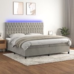 Box spring postelja z vzmetnico LED svetlo siva 200x200cm žamet - vidaXL - Siva - 94,04 - 200 x 200 cm - vidaXL