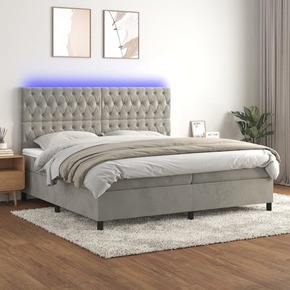 Box spring postelja z vzmetnico LED svetlo siva 200x200cm žamet - vidaXL - Siva - 94