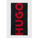 Bombažna brisača HUGO črna barva - črna. Velika brisača iz kolekcije HUGO. Model izdelan iz vzorčastega materiala frotir.