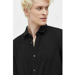 Bombažna srajca HUGO moška, črna barva - črna. Srajca iz kolekcije HUGO, izdelana iz enobarvne pletenine. Model iz izjemno udobne bombažne tkanine.