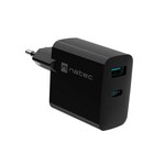 Univerzalni polnilec USB Natec RIBERA GaN 45W, 1x USB-A, 1x USB-C, črna
