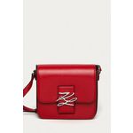 Karl Lagerfeld usnjena torbica - rdeča. Majhna torbica iz kolekcije Karl Lagerfeld. Model na zapenjanje izdelan iz naravnega usnja.
