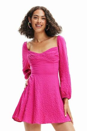 Obleka Desigual roza barva - roza. Obleka iz kolekcije Desigual. Nabran model
