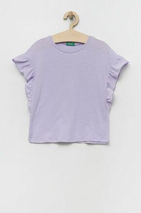 Kratka majica s primesjo lanu United Colors of Benetton vijolična barva - vijolična. Otroške lahkotna kratka majica iz kolekcije United Colors of Benetton. Model izdelan iz izjemno udobne pletenine. Model iz zračne tkanine z visoko vsebnostjo lanu.