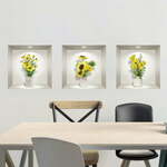 Komplet 3 3D stenskih nalepk Ambiance Yellow Flowers