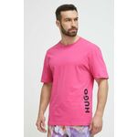 Kratka majica za plažo HUGO roza barva - roza. Kratka majica za na plažo iz kolekcije HUGO. Model izdelan iz tanke, elastične pletenine. Lahek material, namenjen za toplejše letne čase.