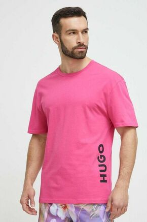 Kratka majica za plažo HUGO roza barva - roza. Kratka majica za na plažo iz kolekcije HUGO. Model izdelan iz tanke