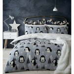Siva posteljnina iz mikropliša Catherine Lansfield Cosy Penguin, 200 x 200 cm