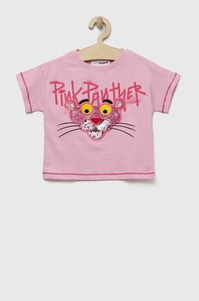 Otroška bombažna kratka majica Desigual Pink Panther roza barva - roza. Otroška kratka majica iz kolekcije Desigual. Model izdelan iz tanke