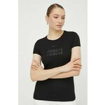 Bombažna kratka majica Armani Exchange ženski, črna barva - črna. Kratka majica iz kolekcije Armani Exchange, izdelana iz tanke, elastične pletenine. Model iz izjemno udobne bombažne tkanine.