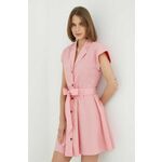 Bombažna obleka Trussardi roza barva - roza. Obleka iz kolekcije Trussardi. Model izdelan iz enobarvne tkanine. Model iz izjemno udobne bombažne tkanine.