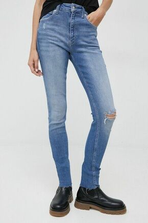 Kavbojke Calvin Klein Jeans Rise ženske - modra. Kavbojke iz kolekcije Calvin Klein Jeans v stilu skinny z visokim pasom. Model izdelan iz spranega denima.