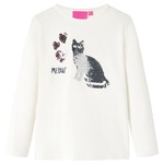 vidaXL Otroška majica z dolgimi rokavi motiv mačka iz bleščic bež 92