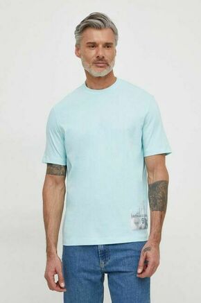 Bombažna kratka majica Armani Exchange moški - modra. Kratka majica iz kolekcije Armani Exchange