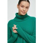 Volnen pulover United Colors of Benetton ženski, zelena barva - zelena. Pulover iz kolekcije United Colors of Benetton. Model izdelan iz enobarvne pletenine. Visoka vsebnost volne zagotavlja zaščito pred mrazom, dodatek poliamida pa povečuje...