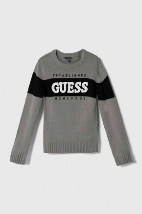 Otroški pulover Guess siva barva - siva. Otroške Pulover iz kolekcije Guess. Model izdelan iz srednje debele pletenine. Model iz mehke in na otip prijetne tkanine.