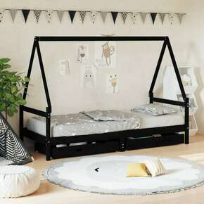 Shumee Otroški posteljni okvir s predali črn 90x200 cm trdna borovina