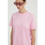 Bombažna kratka majica MSGM ženski, roza barva - roza. Kratka majica iz kolekcije MSGM. Model izdelan iz tanke, elastične pletenine. Bombažen, udoben material.