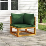 vidaXL Segmentni kotni kavč z zelenimi blazinami trden akacijev les