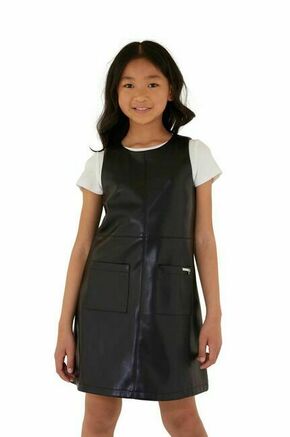Otroška kratka majica in obleka Guess črna barva - črna. Otroški obleka in kratka majica iz kolekcije Guess. Model izdelan iz imitacija usnja. Material z optimalno elastičnostjo zagotavlja popolno svobodo gibanja.