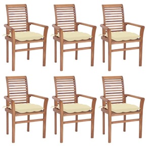 VidaXL Jedilni stoli 6 kosov s kremno belimi blazinami trdna tikovina