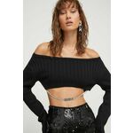 Volnen pulover GCDS ženski, črna barva - črna. Pulover iz kolekcije GCDS. Model z okroglim izrezom, izdelan iz enobarvne pletenine. Model s snemljivo dekorativno verižico.