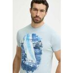 Bombažna kratka majica Vilebrequin PORTISOL moška, PTSAP382 - modra. Kratka majica iz kolekcije Vilebrequin, izdelana iz elastične pletenine. Model iz zračne bombažne tkanine.