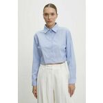 Bombažna srajca Answear Lab ženska - modra. Srajca iz kolekcije Answear Lab, izdelana iz vzorčaste tkanine. Model iz tankega materiala je idealen za toplejše letne čase.