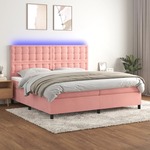 Box spring postelja z vzmetnico LED roza 200x200 cm žamet - vidaXL - roza - 91,74 - 200 x 200 cm - vidaXL
