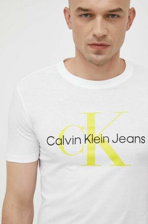 Bombažna kratka majica Calvin Klein Jeans bela barva - bela. Lahkotna kratka majica iz kolekcije Calvin Klein Jeans