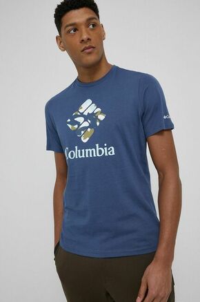 Columbia bombažna majica - mornarsko modra. T-shirt iz zbirke Columbia. Model narejen iz tiskane tkanine.
