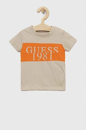 Otroška bombažna kratka majica Guess bež barva - bež. Otroški kratka majica iz kolekcije Guess. Model izdelan iz pletenine s potiskom. Lahek material