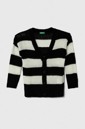 Otroški pulover s primesjo volne United Colors of Benetton črna barva - črna. Otroške Pulover iz kolekcije United Colors of Benetton. Model izdelan iz vzorčaste pletenine. Model iz mehke in na otip prijetne tkanine.