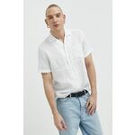 Lanena srajca HUGO bela barva - bela. Srajca iz kolekcije HUGO. Model izdelan iz lahke tkanine. Ima bowling vratnikom. Izjemno zračen, udoben material.
