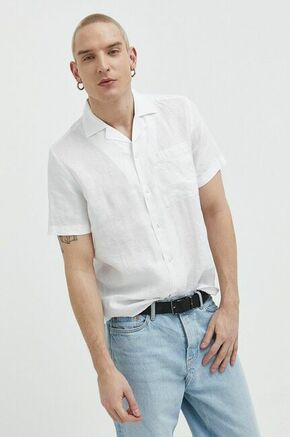 Lanena srajca HUGO bela barva - bela. Srajca iz kolekcije HUGO. Model izdelan iz lahke tkanine. Ima bowling vratnikom. Izjemno zračen