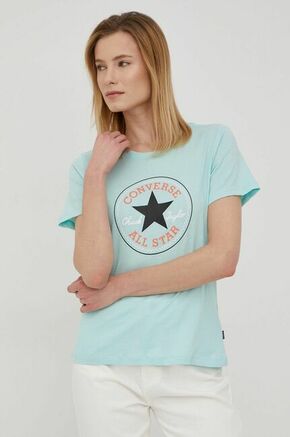 Converse bombažna majica - turkizna. T-shirt iz zbirke Converse. Model narejen iz tiskane tkanine.