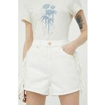 Jeans kratke hlače Wrangler Fringed Festival ženske, bela barva - bela. Kratke hlače iz kolekcije Wrangler, izdelane iz jeansa. Model iz čvrstega jeansa, ki ohranja obliko.