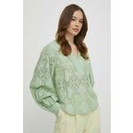 Majica Mos Mosh ženska, zelena barva - zelena. Bluza iz kolekcije Mos Mosh izdelana iz čipkastega materiala. Model iz izjemno udobne tkanine z visoko vsebnostjo bombaža.