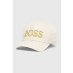 Bombažna kapa BOSS Boss Athleisure bež barva - bež. Kapa s šiltom vrste baseball iz kolekcije BOSS. Model izdelan iz tkanine s potiskom.