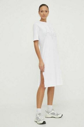 Bombažna obleka Armani Exchange bela barva - bela. Obleka iz kolekcije Armani Exchange. Model izdelan iz tanke