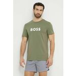 Bombažna kratka majica BOSS moški, zelena barva - zelena. Kratka majica iz kolekcije BOSS, izdelana iz pletenine s potiskom. Model iz zračne bombažne tkanine.