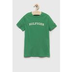 Otroška bombažna kratka majica Tommy Hilfiger zelena barva - zelena. Otroške lahkotna kratka majica iz kolekcije Tommy Hilfiger, izdelana iz pletenine, prijetne na optip. Model iz izjemno udobne bombažne tkanine.