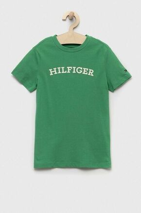 Otroška bombažna kratka majica Tommy Hilfiger zelena barva - zelena. Otroške lahkotna kratka majica iz kolekcije Tommy Hilfiger