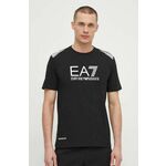 Kratka majica EA7 Emporio Armani moški, črna barva - črna. Kratka majica iz kolekcije EA7 Emporio Armani, izdelana iz pletenine s potiskom. Model z odsevnimi elementi za večjo vidljivost in varnost v temi.
